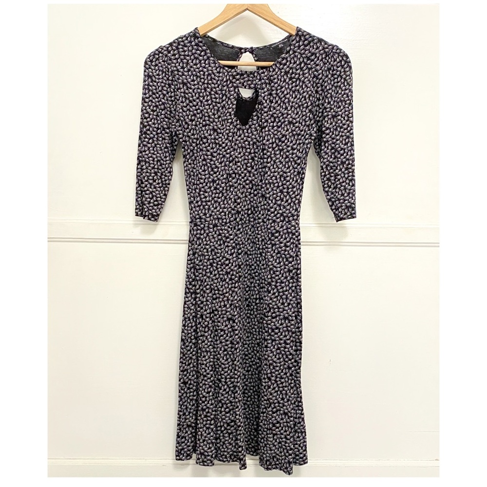 WAREHOUSE Fan Print Keyhole 3/4 Sleeve Dress